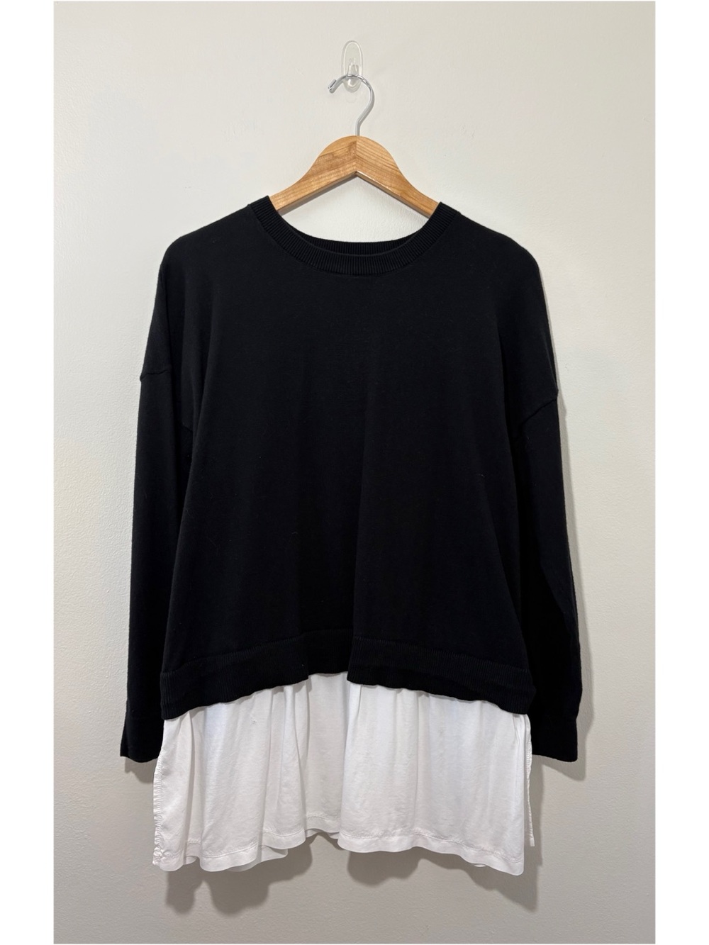 Torrid black crewneck white layered tunic sweater top (1/1X)